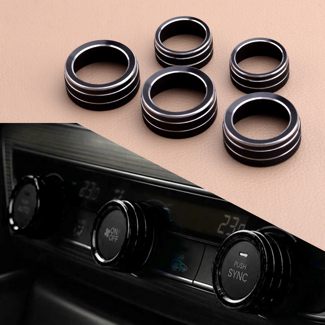 5 adet siyah araba İç Dashboard AC ses düğmesi çember halka kapak Trim için Fit Honda Accord 2018 2019 2020