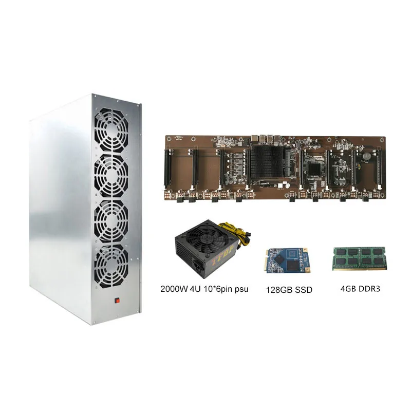 8 gpu mining rig B75 For 588/3070/3060/2060 chassis with GPU MSATA HDD Power supply full set