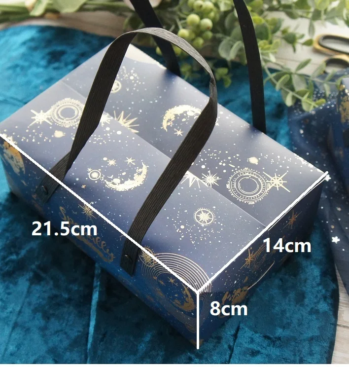 only this box 5 pcs 2 размера выберите 5 шт. Золотая Звезда небо Луна бумажная коробка с ручкой для рулона торта для конфет и печенья шоколадный подарок упаковка для свадебного использования - Цвет: only this box 5 pcs