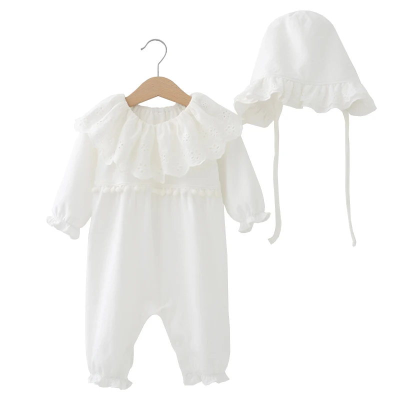 1 шт. детский хлопковый трикотажный комбинезон с шапочкой и кружевным