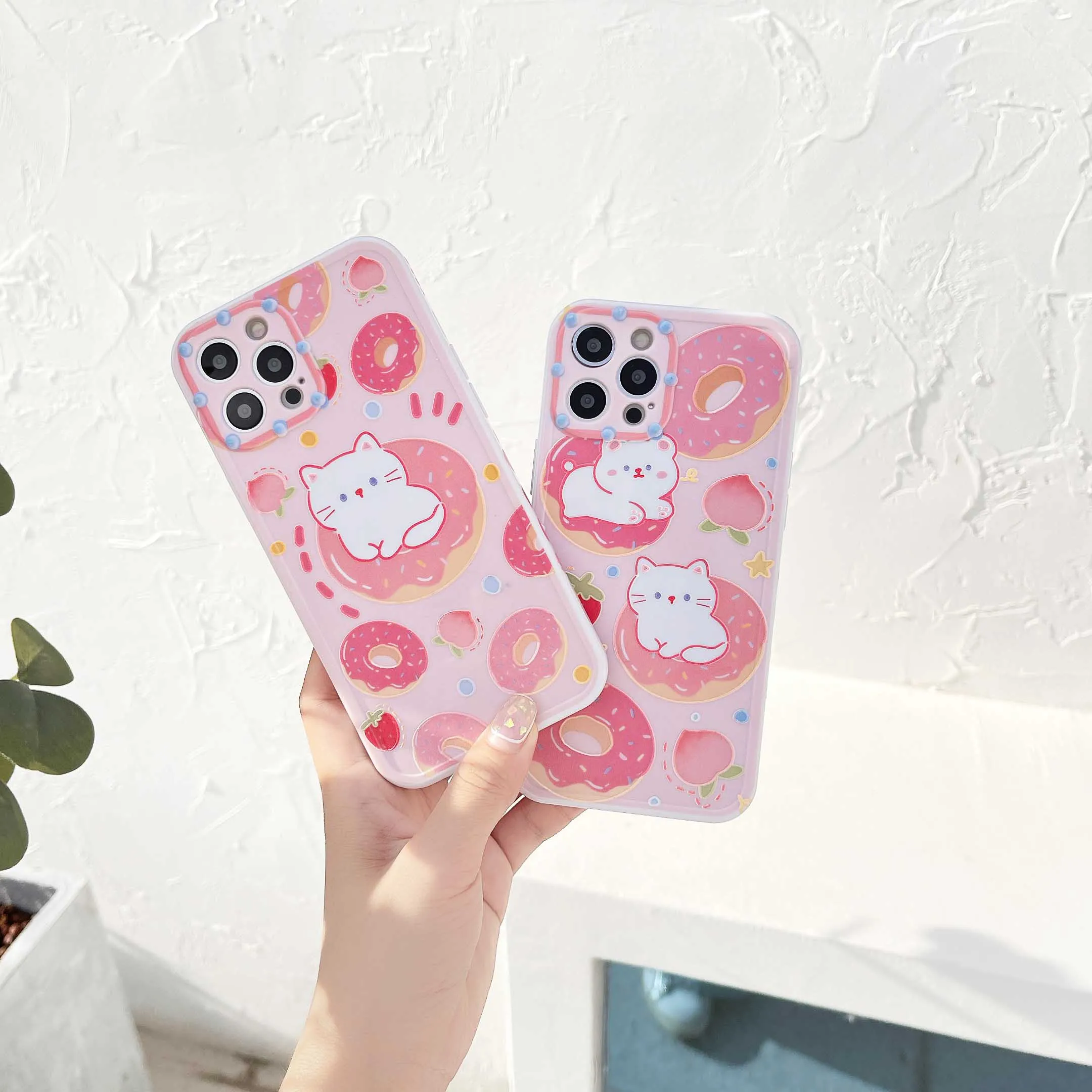 

Cute 3D Cats pink Donuts phone case for iphone 12 11 13 Pro Max 13Pro cover soft silicone for iphone XR X XS MAX 7 8 Plus back