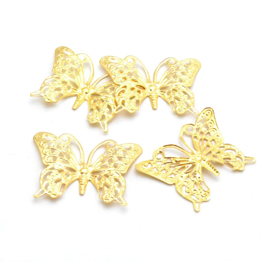 Розничная продажа позолоченные ажурные бабочки 10 шт. оболочки Металлические