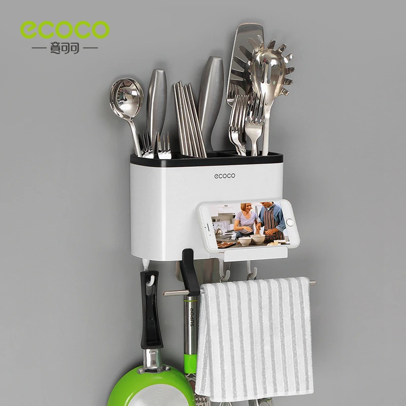 

ECOCO Creative Wall-mounted Hollow Drain Chopstick Cage Multifunctional Storage Rack Rag Rack Knife Holder for Kitchen Supplies