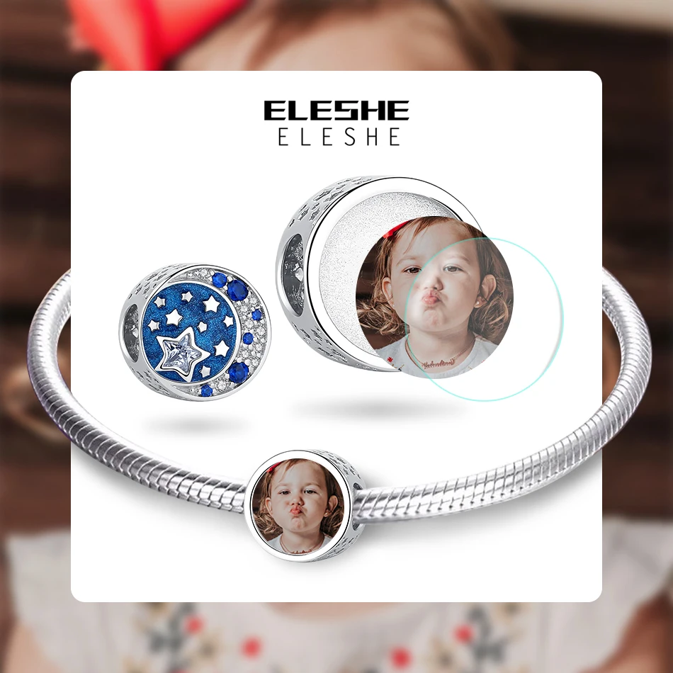 ELESHE, 925 пробы, серебряный шарм, на заказ, фото, хрустальные бусины, подходят для Пандоры, браслет, сделай сам, аксессуары для женщин, ювелирное изделие