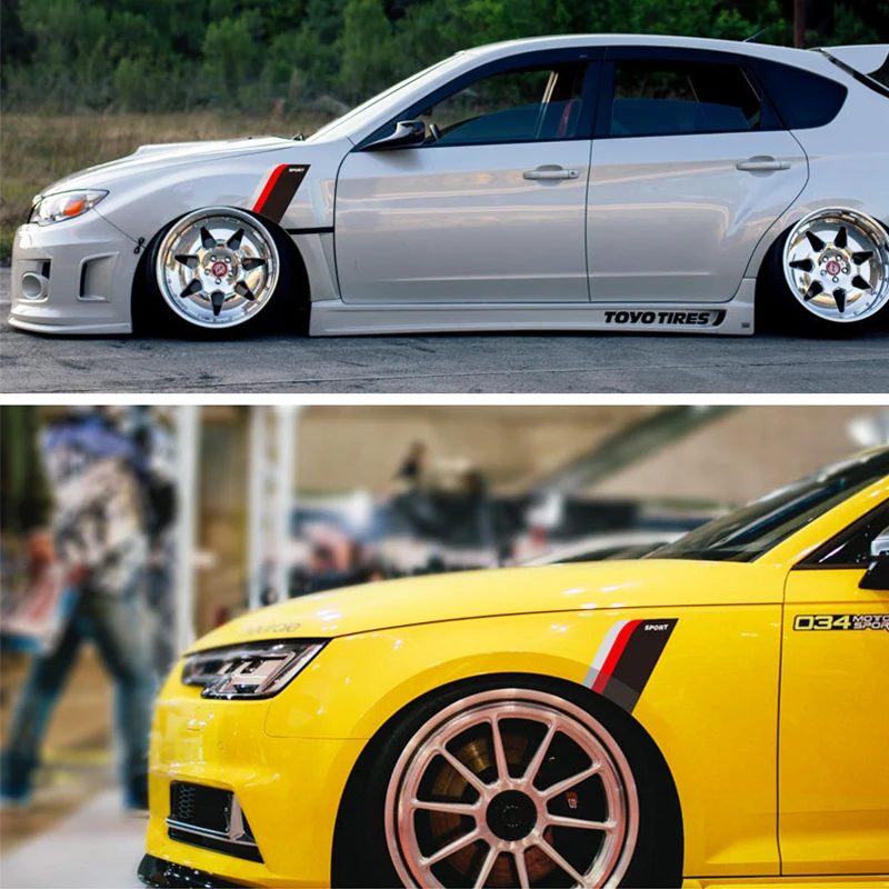 

2 Psc 15*22cm Fashion Tri-color Strip Car Stickers Super Cool Car Wheel Eyebrow Stickers for BMW Mercedes-Benz Audi Toyota Trd