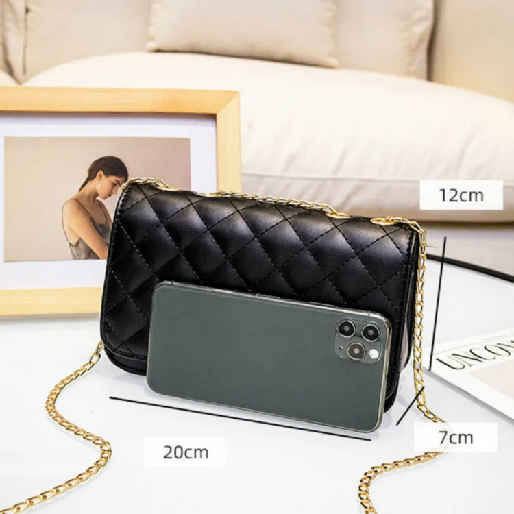 

Fashion new handbags High quality PU leather Women bag Small incense wind chain Lozenge Shoulder bag Lock Stereotypes lattice