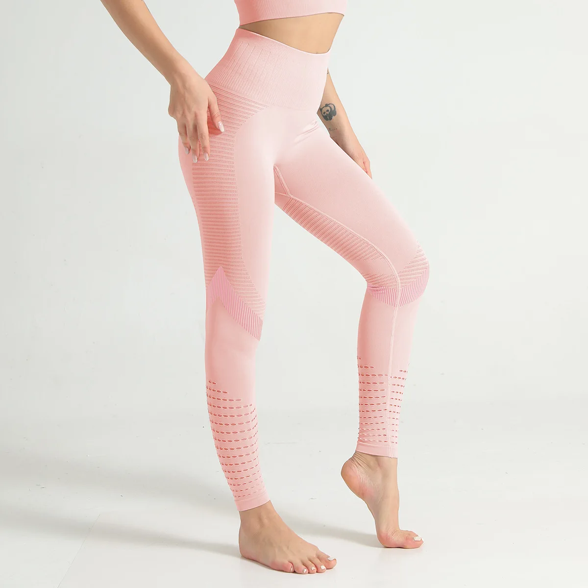

WILK peach hip high waist slim feet leggings ladies striped hollow tight-fitting seamless hip-lifting fitness sports yoga pants