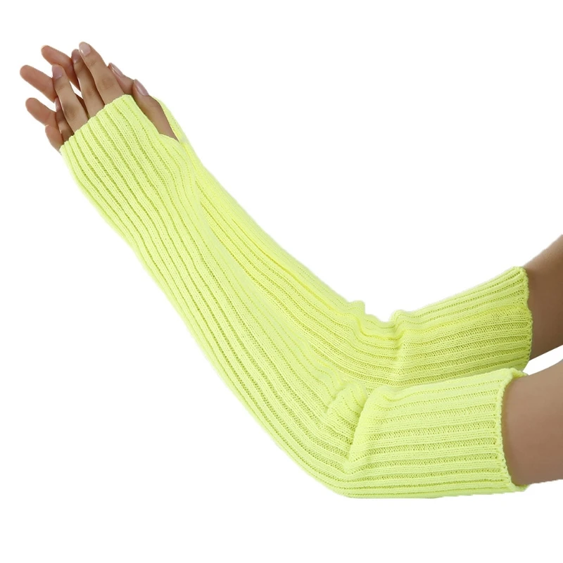 

Women Winter Classic Pure Color Soft Knitted Arm Warmer Long Fingerless Gloves