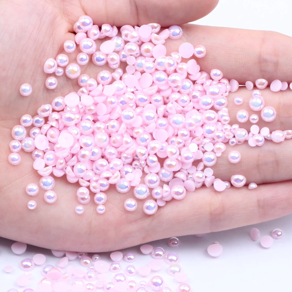 

1000/500pcs 2-5mm and Mixed Size Pale Pink AB ABS Imitation Half Round Pearls Resin Flatback Beads For Craft Jewelry Making