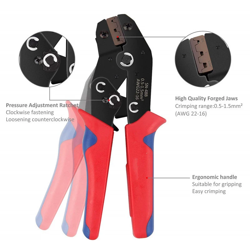 

DuPont Terminals Crimp Pliers Interchangeable Dies Electrical Crimper Crimping Tools Ratcheting SN-48B Ferrule Clamping Pliers