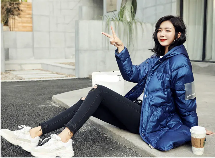 

2019 Casual Winter Hooded Thicken Down Coat Women Long Warm Down Jackets Patch Long Sleeve Zipper Streetwear Ladies Coat Solid