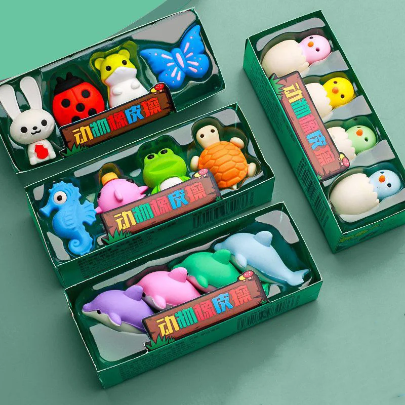 

4/Pcs Creative Cute Cartoons Eraser Detachable Eraser Student Prize Stationery Wholesale