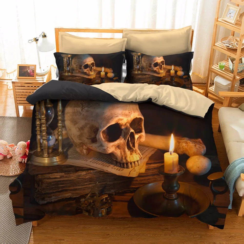

HD 3D bedding set Skull&Candle 2 or 3pcs/set bed linen set 100% microfiber bed set drop shipping horrible bedclothes US size bed
