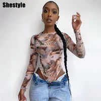 shestyle butterfly angel printed bodysuits women bodycon slim sexy round neck 2020 new arrivals overalls body open crotch lady