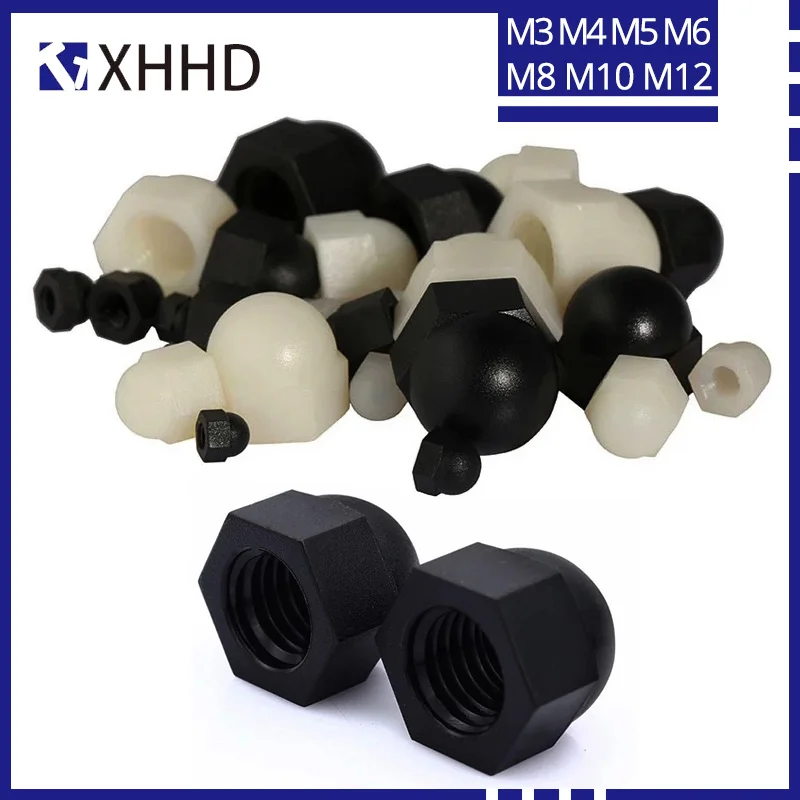 

Black White Nylon Hex Cap Nut Metric Thread Plastic Hexagon Cover Dome Protection Decorative Acorn Nuts M3 M4 M5 M6 M8 M10 M12