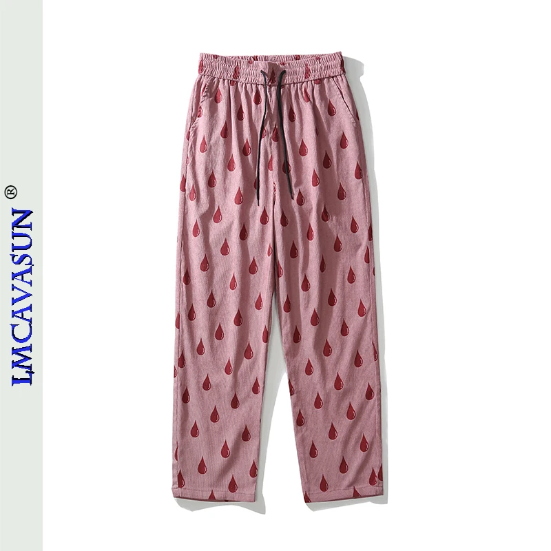 

LEIMEICHEN Pants Streetwear Hip Hop Water Droplets Print Baggy Pants Mens Harajuku Fashion Casual Loose Elastic Waist Trousers