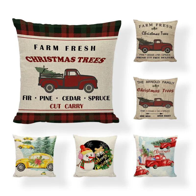 

Red Farm Truck Christmas Cushions For Home Pillow Cover Arnold Family Pillowcase Joy In Camping Cushion Cover Sofa Pillows