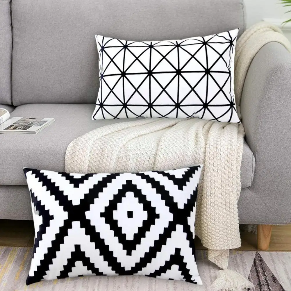 

Rectangle Art Nordic Ins Style Black White Simple Geometry Throw Room Sofa Soft Cushion 30*50 Home Decoration Cover cm Pill O1V0