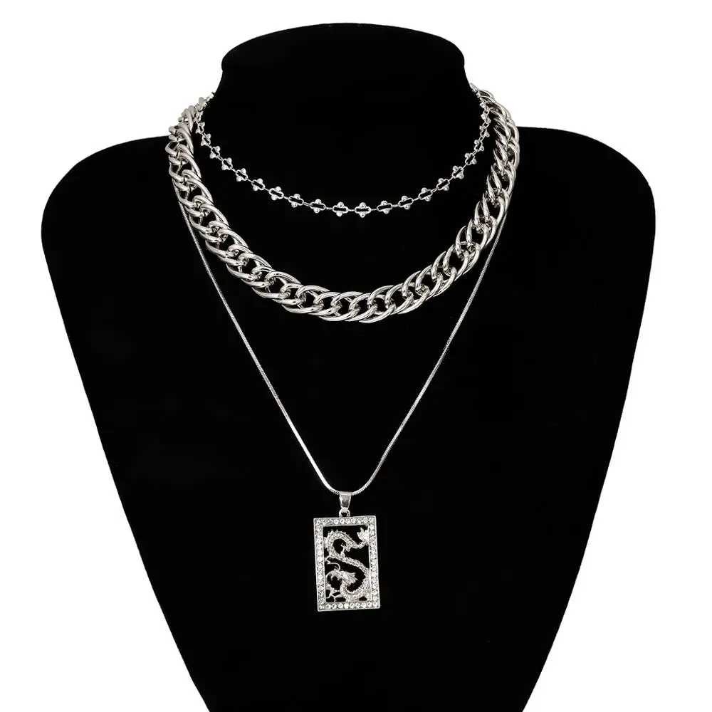 3 шт. мужские ожерелья чокер с драконом набор женских колье в стиле панк со льдом