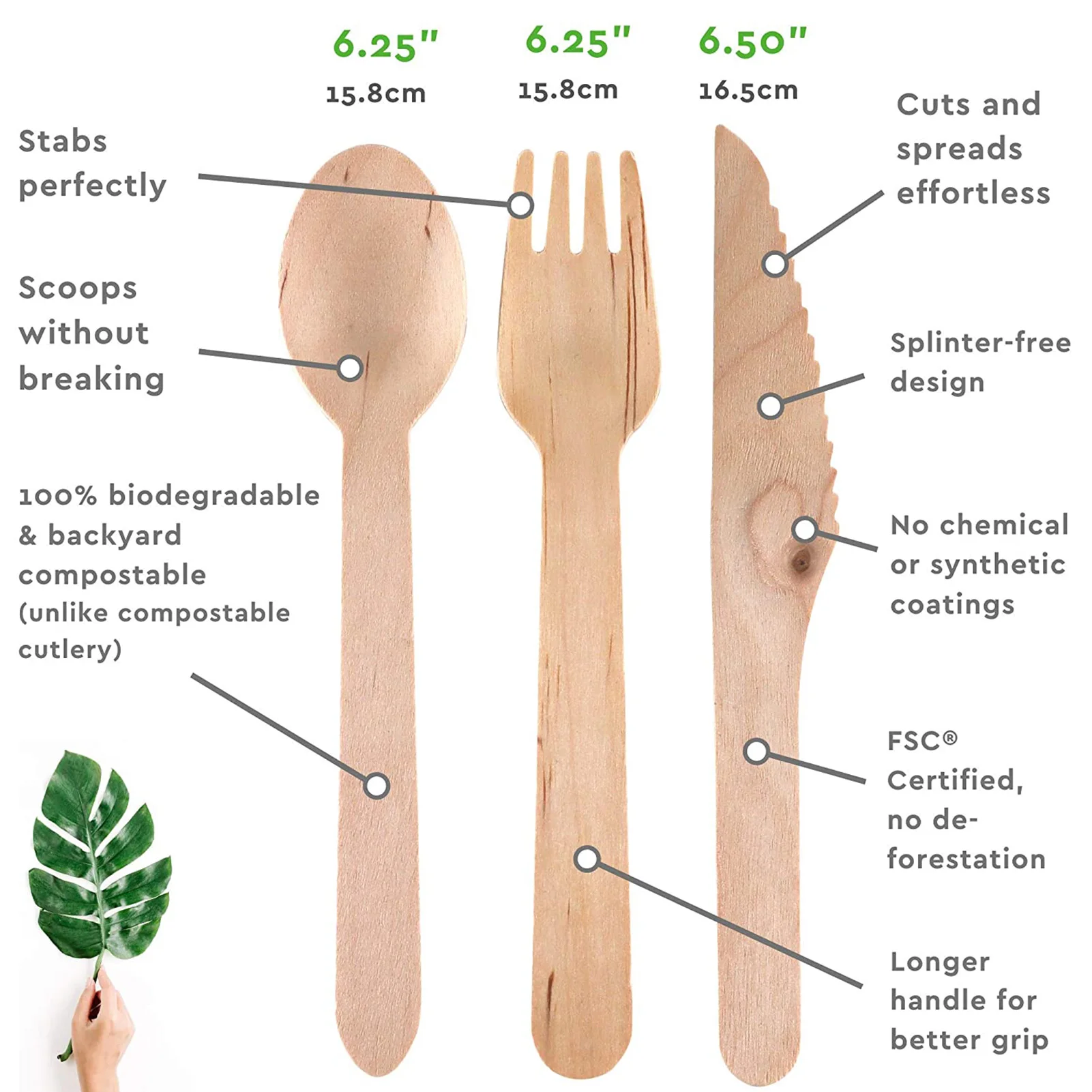 

300Pcs Wooden Cutlery Biodegradable Disposable Kitchen Spoon Set 120Pcs Spoon 60Pcs Cutter Knife 120Pcs Fork For Picnics Camping