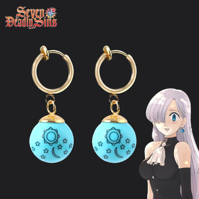 Anime The Seven Deadly Sins Earrings Cosplay Elizabeth Liones Sun Stars Moon Pendants Retractable Ear Clip Girl Jewelry Gift
