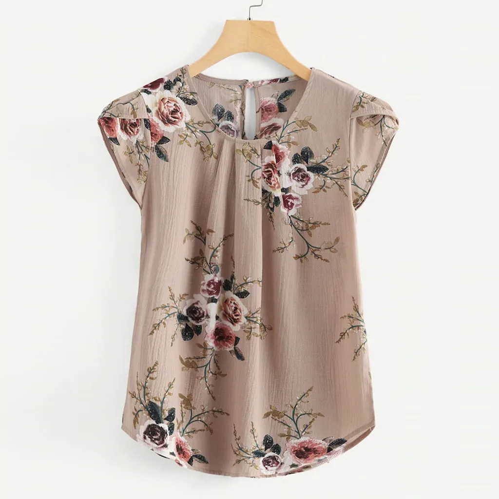 Blouse Women Floral Print Ladies O-Neck Summer Tops For 2020 Blouses Short Sleeve Shirt Blusas Femininas Clothing #615 | Женская одежда