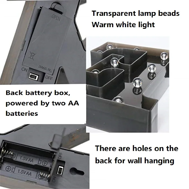 

Newly Design Led Letters Lights 26 Alphabet Black Decorative Marquee Lamps for Wedding Party Birthday Home Bar Decoration