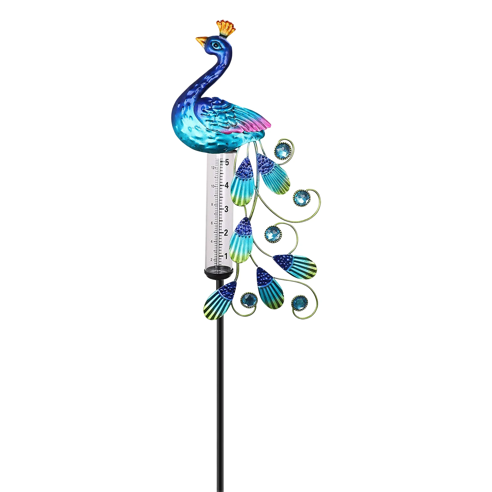 

Rain Gauge Rain Gauge Decorative 5 Inch Rain Gauge With Rainfall Measure Glass Tube Pea Cock Garden Stakes Decor Waterproof Meta