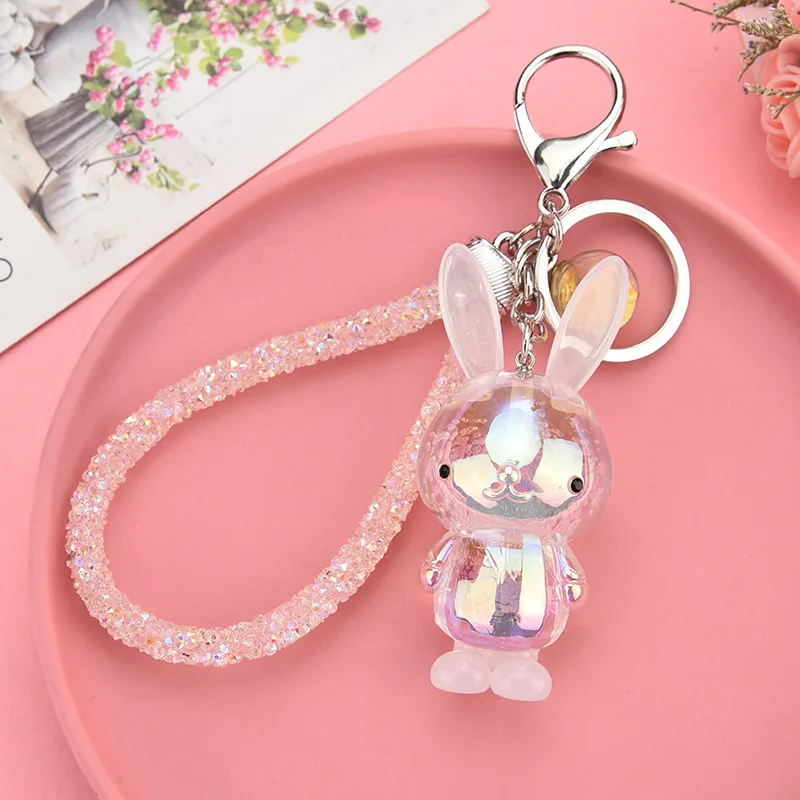 1PC Gradient Color Cute Rabbit Key Chains Resin Charm Cartoon Keychain Car Handbag Keyring Gifts Jewelry for Woman Creative