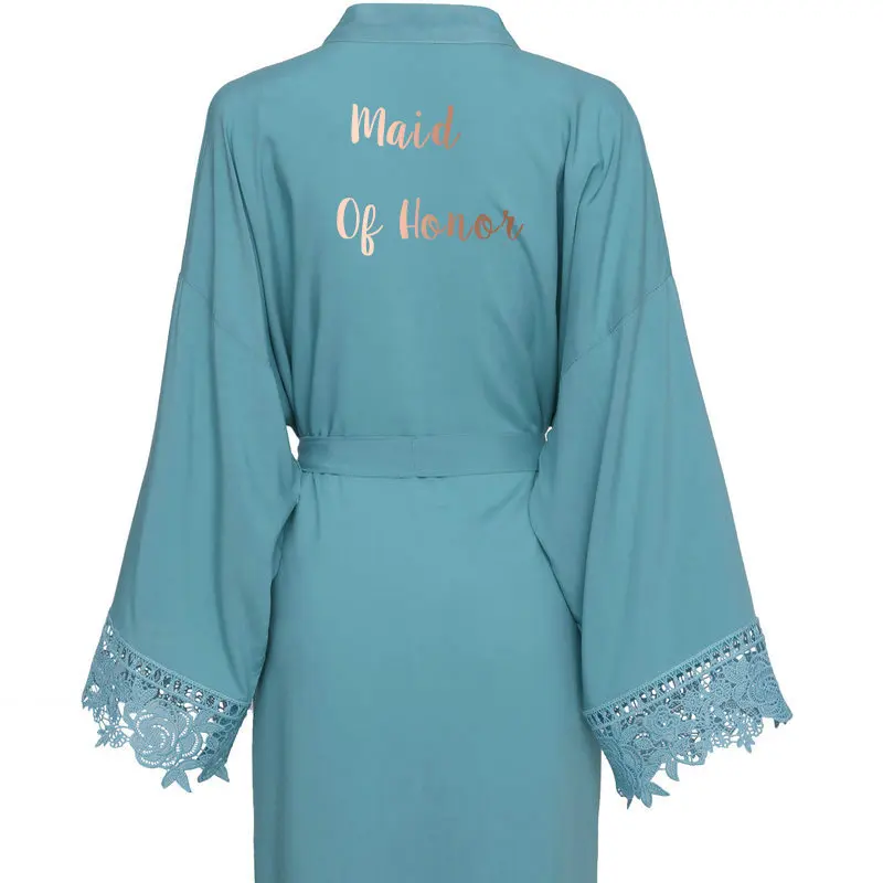 dusty G Maid Honor YUXINBRIDAL пыльный зеленый однотонный хлопковый Халат кимоно с кружевной отделкой женский свадебный халат белый халат для сна - Цвет: dusty G Maid Honor