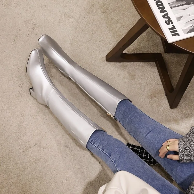 FXYCMMCQ 2021 Women's Boots Autumn and Winter New Thick Heel Square Head European and American Fashion High Boots 667