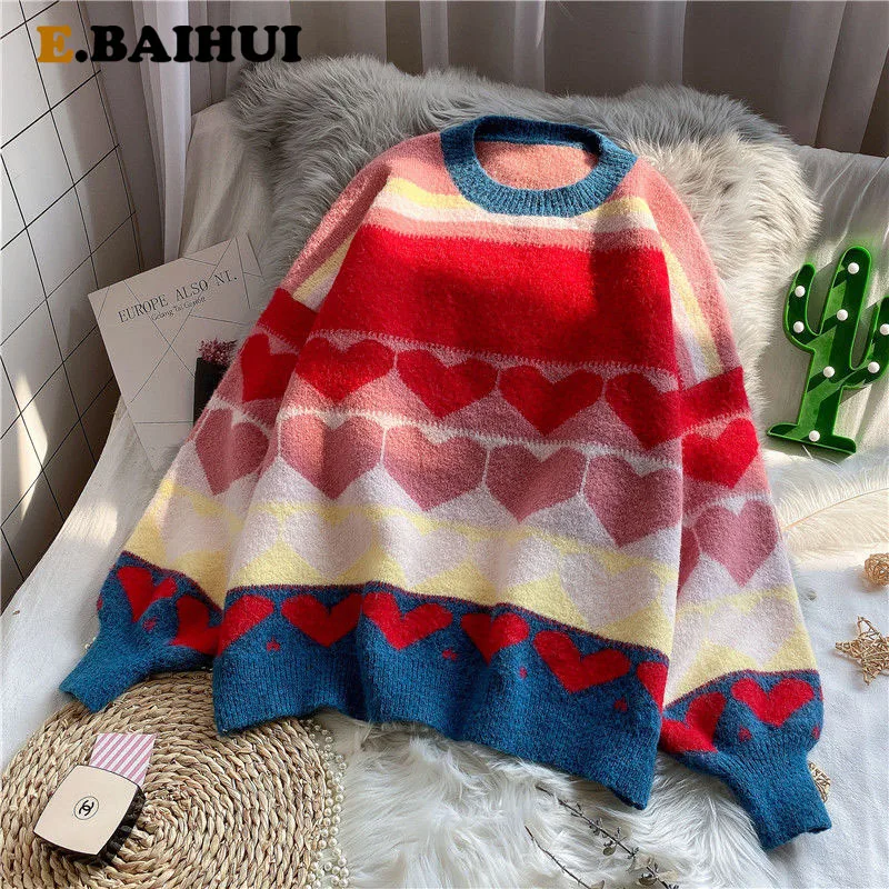 

Осенний свитер EBAIHUI, модный базовый Повседневный Стандартный Топ с сердечком, 2020, женские корейские Джемперы оверсайз с длинным рукавом, Лид...
