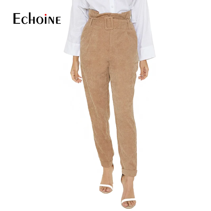 Модные осенне зимние женские вельветовые брюки 2019 одноцветные повседневные