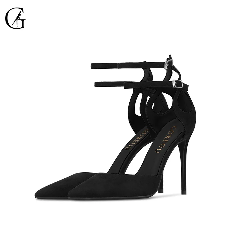 GOXEOU женские туфли лодочки высокого качества из флока Туфли D'Orsay Ремешок на