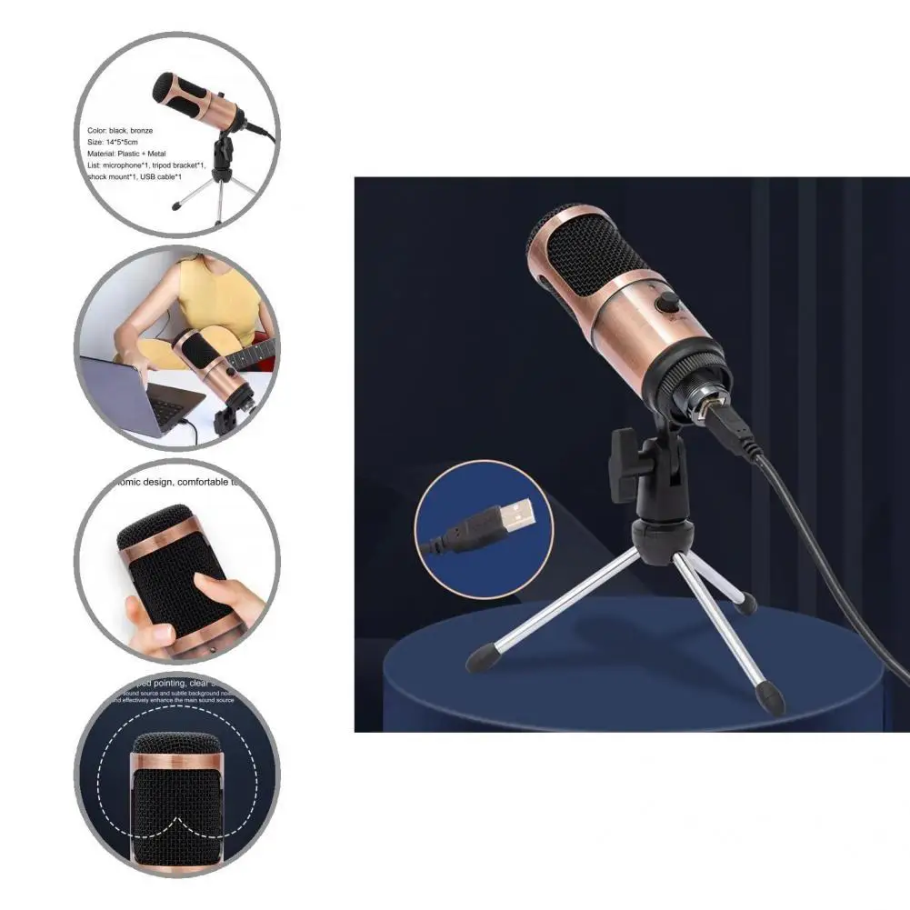 

Портативный микрофон, компактный конденсаторный микрофон, прочный проводной USB-микрофон с регулировкой громкости