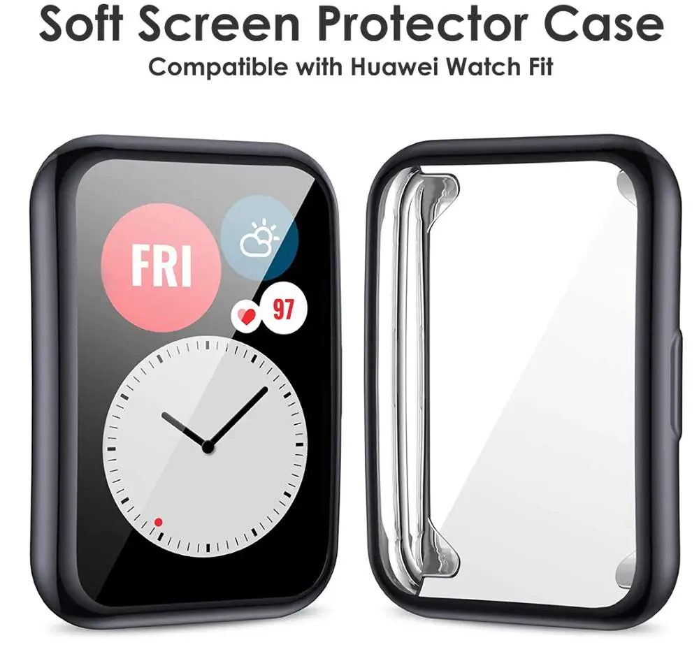 

TPU Soft Full Screen Glass Protector Case Shell Edge Frame For Huawei Watch Fit Strap Band Protective Bumper Cover Accessories