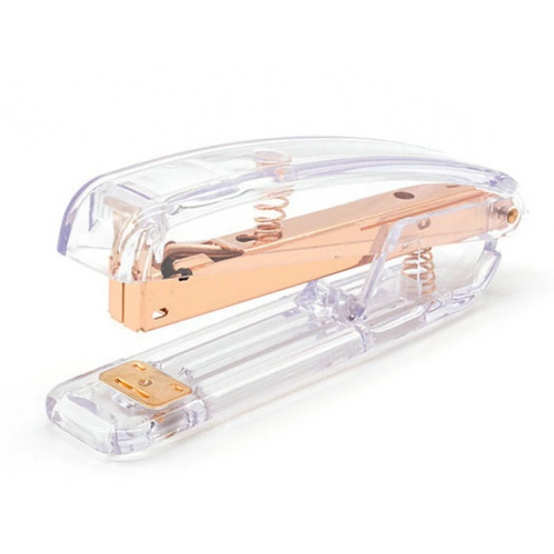 

Transparent Stapler Office Supplies Binding Machine Luxury Rose Gold Metal Manual Stapler Durable Fashion Color 15.5*3*6.5cm