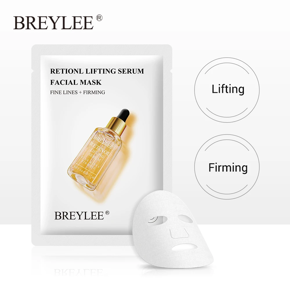 

10 Pcs BREYLEE Retinol Face Sheet Mask Moisturizing Anti-Aging Skin Care Reducing Wrinkles Facial Mask Lifting Firming Skin