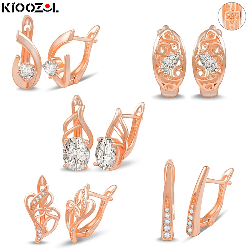 

KIOOZOL Vintage Hollow Water Drop Zircon Tiny Earrings For Women 585 Rose Gold Jewelry Wedding Engagement Party Gift 277 KO1