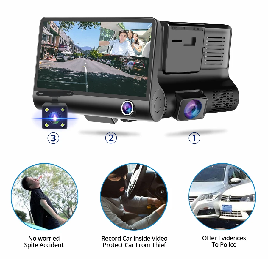 E-ACE Dashcam B28 DVR 4,0 дюймов Автомобильная камера 1080P Авто рекордер FHD видеорегистратор ночного видения автомобильные видеорегистраторы 3 объектива камеры видео регистратор
