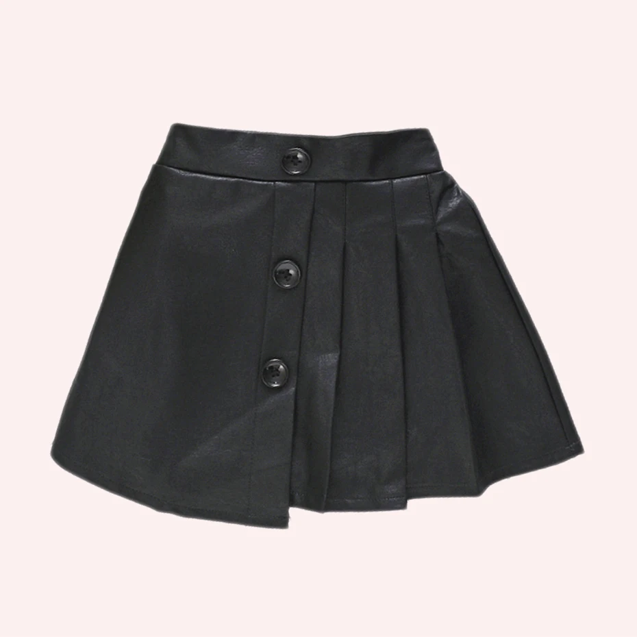 Юбка для девочек однотонная Праздничная юбка Лоскутная плиссированная кожаная