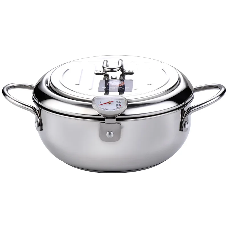 

LMETJMA Japanese Deep Frying Pot with a Thermometer and a Lid 304 Stainless Steel Kitchen Tempura Fryer Pan 20 24 cm KC0405