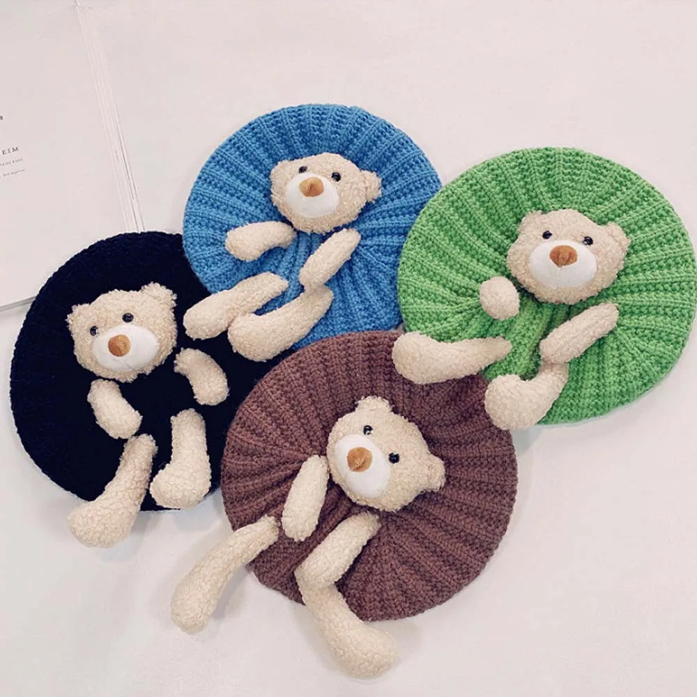 

Children's Knitted Cap Hat Cute Bear Autumn Winter Girls Warm Thick Cartoon Berets