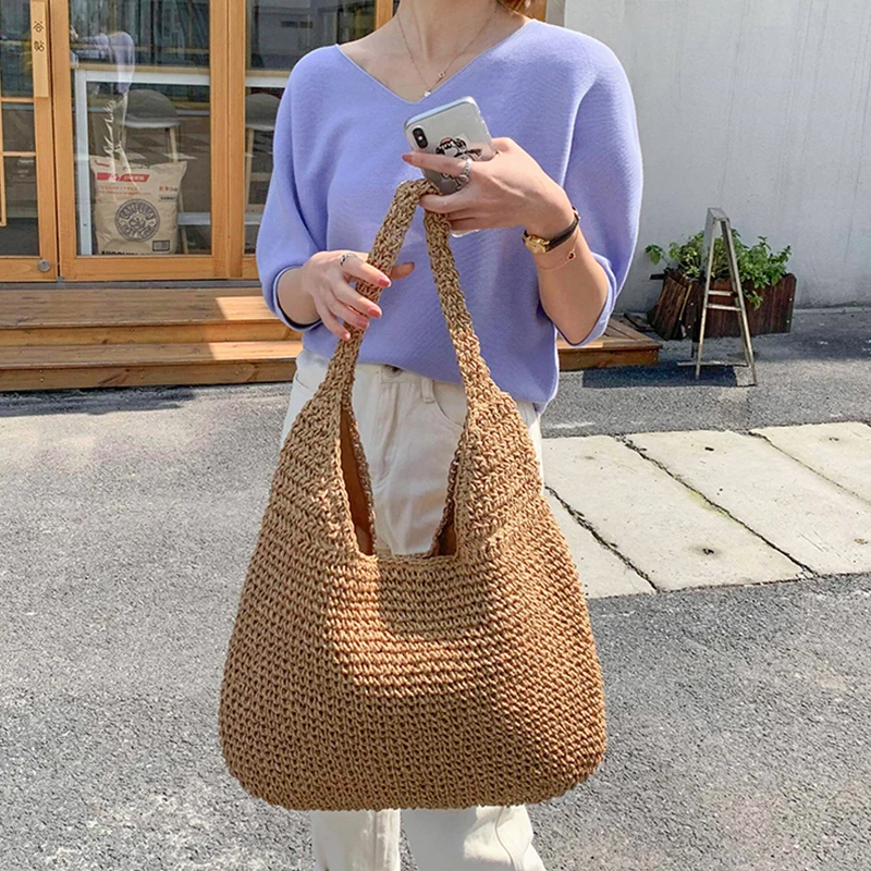 Соломенная Сумка в богемном стиле для женщин плетеная вместительная пляжная