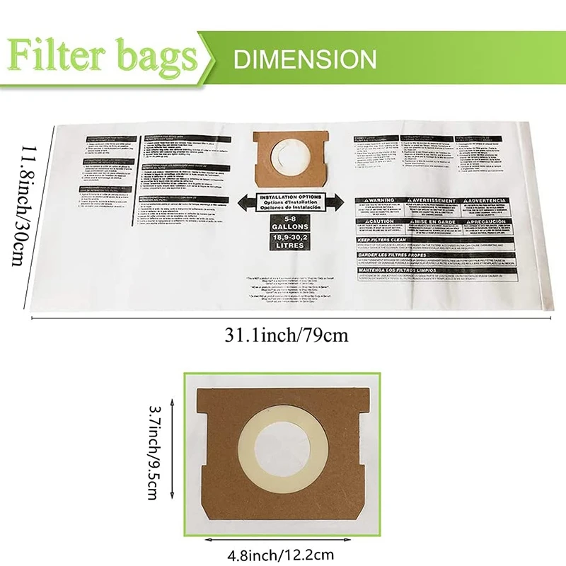 

Pack of 9 Replacement Filter Bags for Shop Vac Bags 5-8 Gallon Disposable Collection Filter Bags