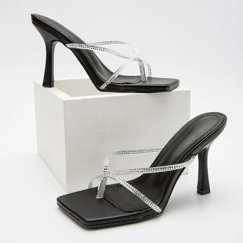 

High-Heeled Shoes Lady Slippers Women Summer Pantofle Luxury Slides Cross-Tied Big Size 2021 Thin Designer Scandals Rubber Fabri