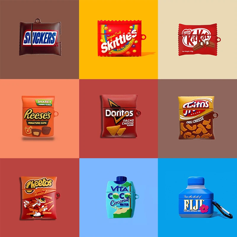 

3D Rainbow Candy Potato Chips Earphone Case For Apple Airpods 1/2 Cartoon Silicone Soft Charging Box Case Cover For Airpods Pro