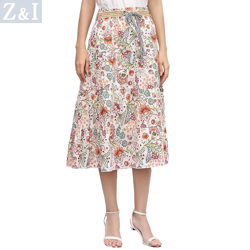 Новинка Летняя женская льняная юбка с принтом в богемном стиле Платье