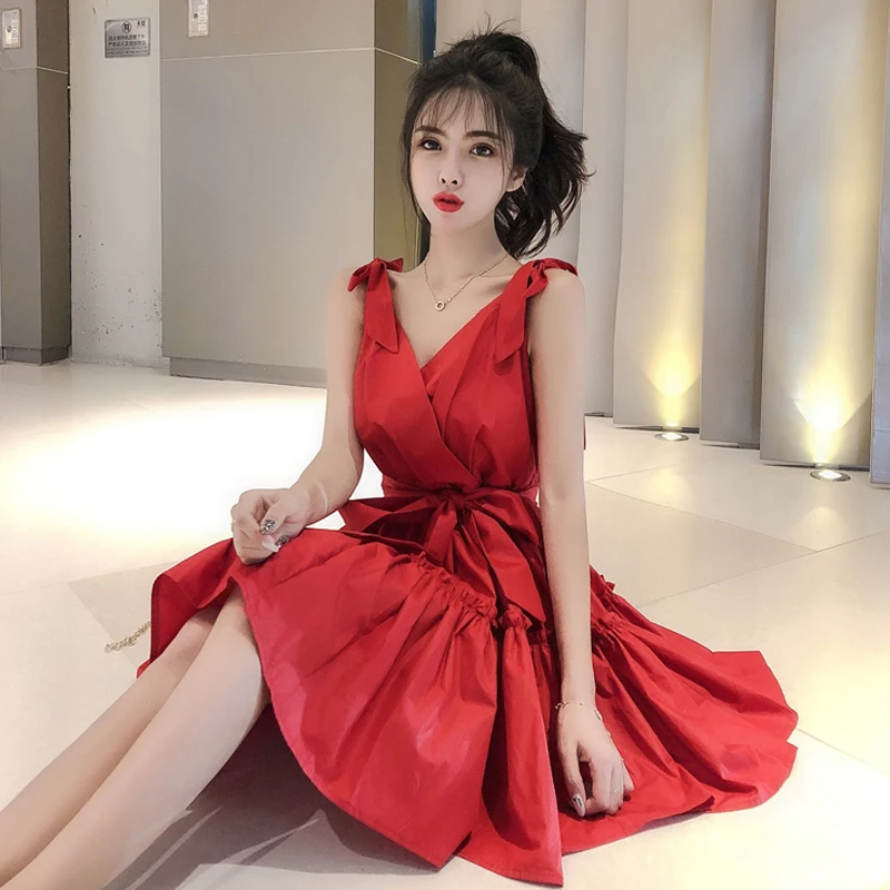 Сексуальное платье новое летнее милое с бантом и тонкой талией юбка принцессы на