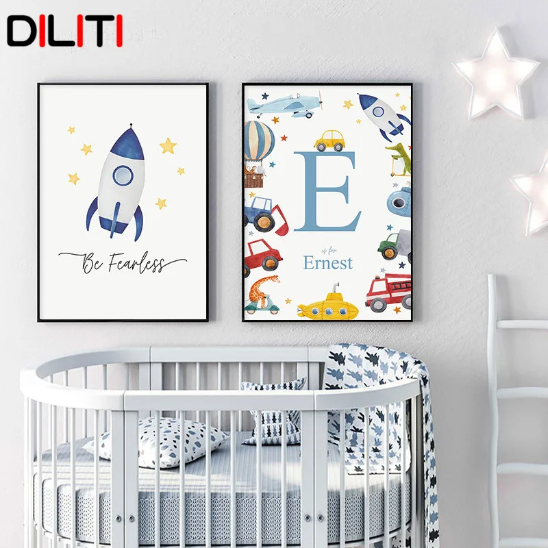 Постер с именем на заказ для детской комнаты настенное искусство в виде ракеты